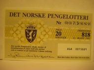 1985 trekning 818 DET NORSKE PENGELOTTERI Nr 0073889
