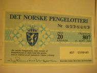 1984 trekning 807 DET NORSKE PENGELOTTERI Nr 0538483