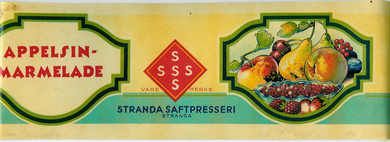 Etikett fra Stranda Saftpresseri 50 tallet