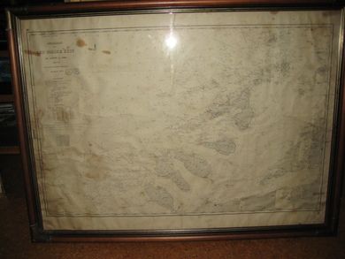 Spesialkart i glass og ramme DEN NORSKE KYST FRA LEPSØ TIL ONA Utgivet af Den Geogrefiske Opmaaling 1879 Korrigert 1917 og 1918