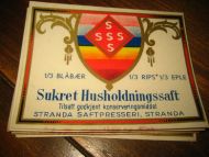 Etikett SUKRET HUSHOLDNINGSSAFT fra Stranda Saftpresseri 60-70 tallet Lag din egen saft og bruk en dekorati etikett