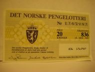 1985 trekning 836 DET NORSKE PENGELOTTERI Nr 1765987