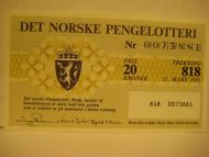 1985 trekning 818 DET NORSKE PENGELOTTERI Nr 0073881