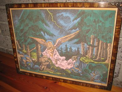 Bilde med ramme englemotiv ca 40*30 cm stort