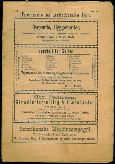 1894 nr 034 Hjemmets og Arbeidernes Ven