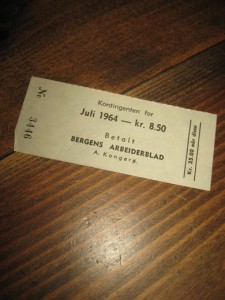 Kontingent for BERGENS ARBEIDERBLAD,  JULI 1964. 
