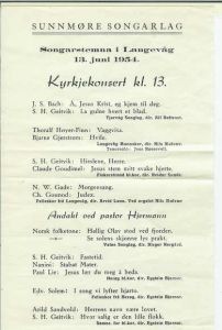 Sunnmøre Songarlag. Kyrkjekonsert 13. Juni 1954.