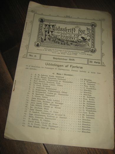 1905,nr 011, Tidsskrift for Fjærkræavl.
