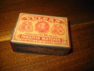 Fyrstikk eske uten innhold, VULCAN, PARAFFIN MATCHES, Johs Masters, London. 50 tallet