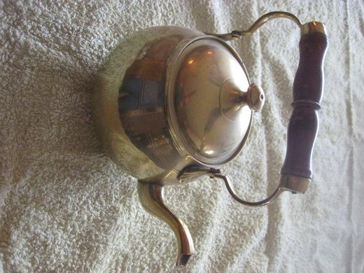 Kaffikjel i messing og tre Ca 11 cm høg