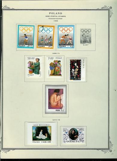 1969 / 73. Lot på 9 frimerker fra Polen.