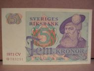 1973 CV 5 KRONOR O783231 strøken seddel