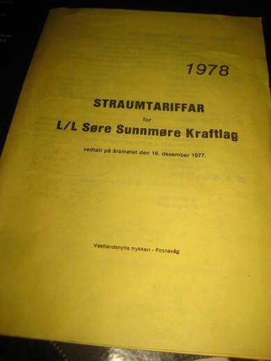 1978, Straumtarriffer for Søre Sunnmøre Kraftlag. 