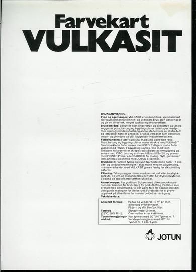 Farvekart VULKASIT fra Jotun. 70 tallet