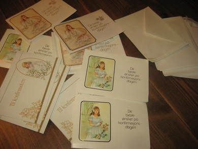 Stor lott med gratulasjonskort med konvolutt 80 tallet