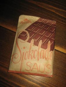 Pose med ubrukt innhold, ASOLA SJOKOLADE SAUS, fra Asola Chokoladefabrikk, 40 tallet