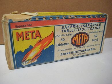 Pakke med ubrukt innhold, META, SIKKERHETSBRENSEL, 40 tallet.