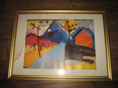 Stort bilde i glass og gullramme,  ca 72*56 cm stort.