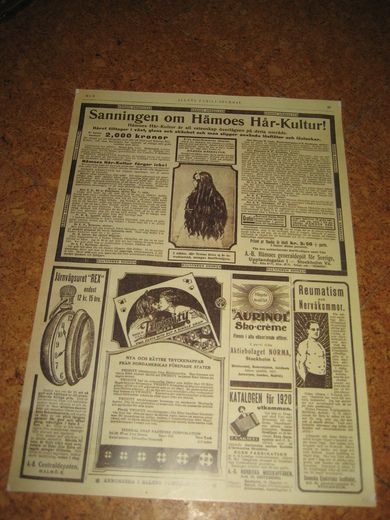 Kopi fra ALLERS FAMILIEJOURNAL i 1920 Sannheten om Hamoes Hår Kultur samt masse reklame