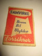 Forsida på eldre fyrstikkeske SAMVIRKE forsikrer 60 tallet