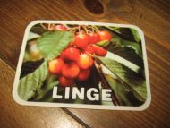 Klistremerke fra fruktbygda Valldal. LINGE. 80 tallet.
