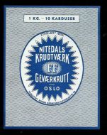NITEDALS KRUDTVÆRK. Etikett i strøken stand.
