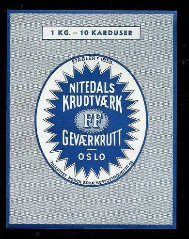 NITEDALS KRUDTVÆRK. Etikett i strøken stand.