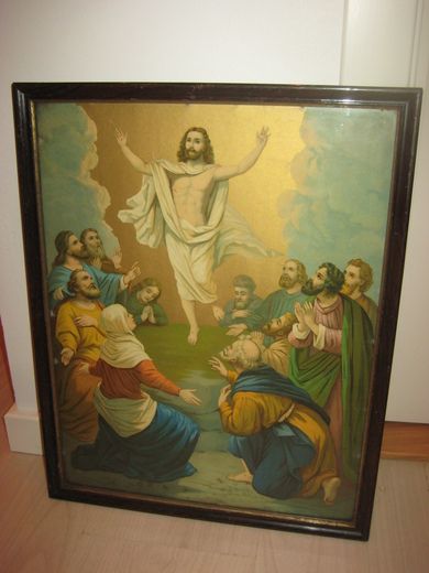 Englebilde i glass og ramme fra P A EYDE Forgylder & Glasmester Christies Gade 2 BERGEN 1800 TALLET