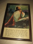 Meget pent gammelt kristusbilde med tekst ca 31*48 cm stort Innramma ved Halfdan Solberg Bergen tidleg 1900