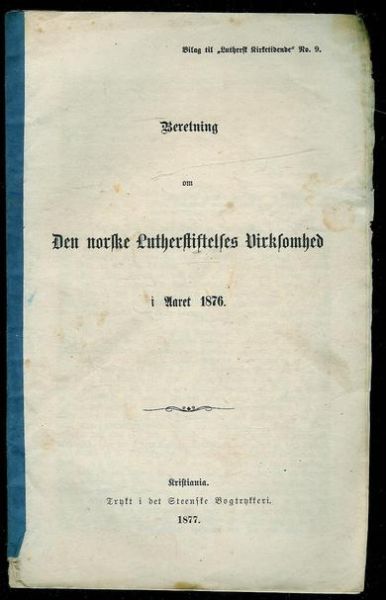 1876, Beretning om Den norske Lutherstiftelsens virksomhed.