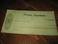 Lot med ubrukte sjekker fra Stranda Sparebank, en bank som la inn årane for mange, mange år siden. 3570. 40 tallet.