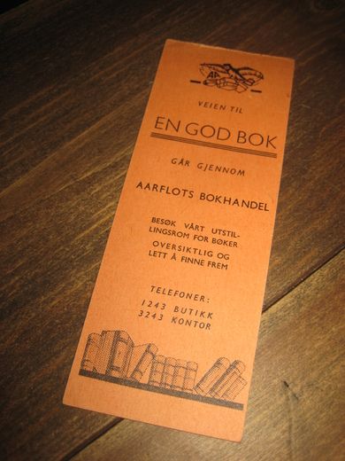 Bokmerke fra Aarflots Bokhandel 50 tallet