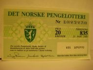 1985 trekning 835 DET NORSKE PENGELOTTERI Nr 1095970