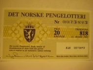 1985 trekning 818 DET NORSKE PENGELOTTERI Nr 0073893