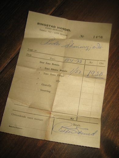 Kvitering fra RINGSTAD HANDEL 1972 Nr 1496