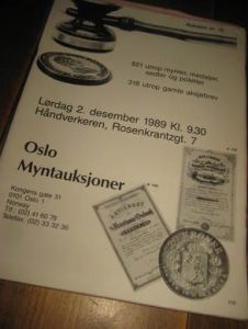 Auksjon nr 15, Oslo Myntauksjoner, 1989.