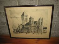 Nidarosdomen i Trondheim. Pent bilde i glass og ramme, tidleg 1900.