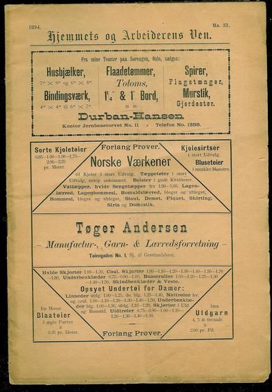 1894 nr 033 Hjemmets og Arbeidernes Ven