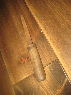 Gammel fil med trehandtak fra avvikla skomakeri 50 tallet 3 kanta