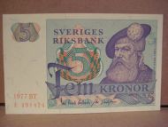 1977 BT 5 KRONOR E 191424 strøken seddel