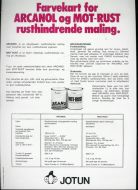 Farvekart for ARCANOL og MOT-RUST rusthindrende maling. Fra Jotun på 70 tallet.