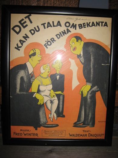 Notehefte (forside?) i glass og ramme DET KAN DU TALA OM FØR DINA BEKENTA 40 tallet