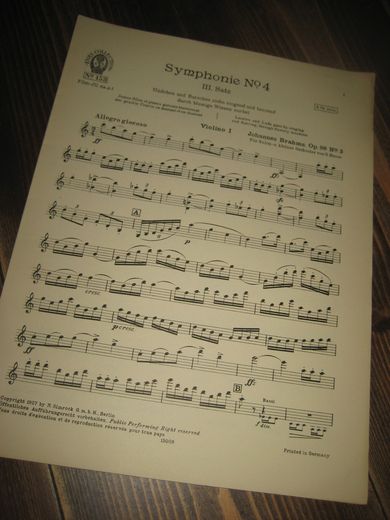 Johannes Brahms Op. 98, No 3. Symphonie nr 4, III. sats. Violino I, 1927.