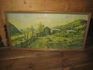 Pent bilde i glass og ramme ca 73*38 cm stort 50 tallet