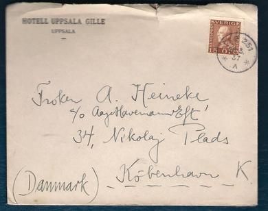 Brev fra Hotell Upsala Gille 1937