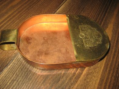 Messing- kobberskål med hank