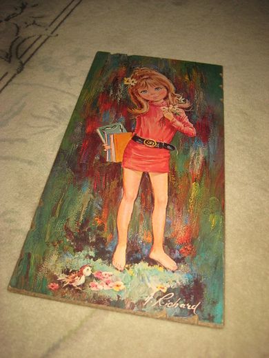 Pent bilde på plate ca 20*40 cm stort 60-70 tallet