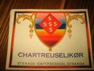 Etikett CHARTREUSELIKØR fra Stranda Saftpresseri 60-70 tallet Lag din egen likør og bruk en dekorati etikett