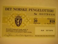 1985 trekning 818 DET NORSKE PENGELOTTERI Nr 0073898