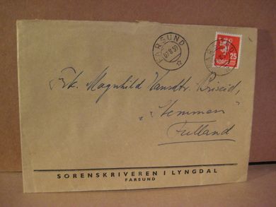 FARSUND 7 8 50 Fra SORENSKRIVAREN I LYNGDAL FARSUND